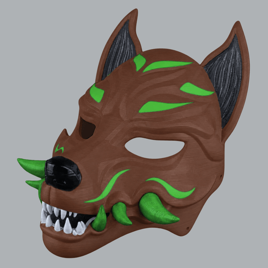 Space Armory Kitsune Fox Mask With Fangs - Chocolate / Irish Green Masks