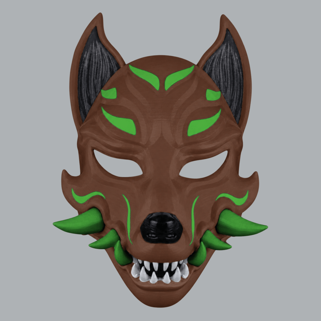 Space Armory Kitsune Fox Mask With Fangs - Chocolate / Irish Green Masks