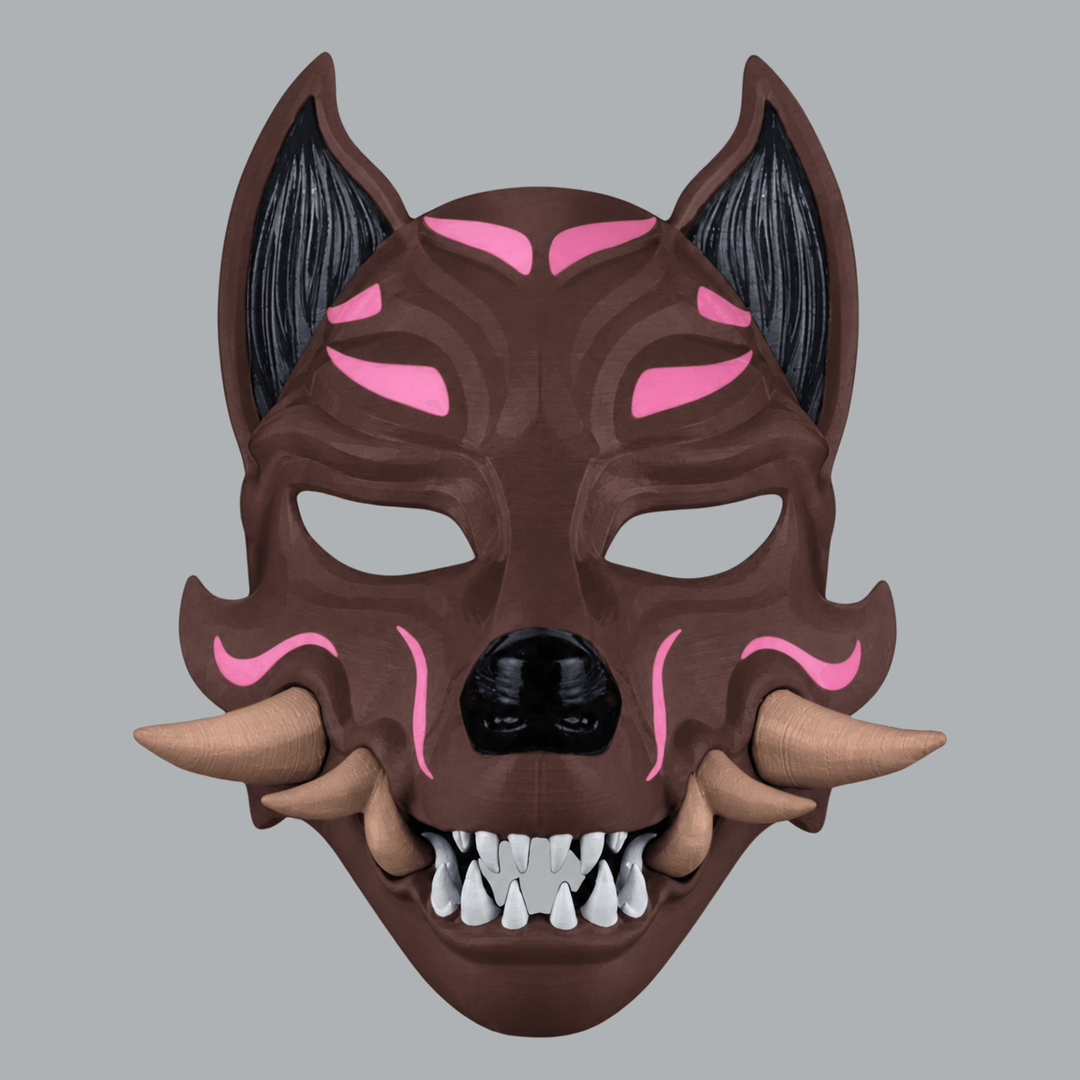 Space Armory Kitsune Fox Mask With Fangs - Jawa / Iced Coffee / Pink Cadillac Masks