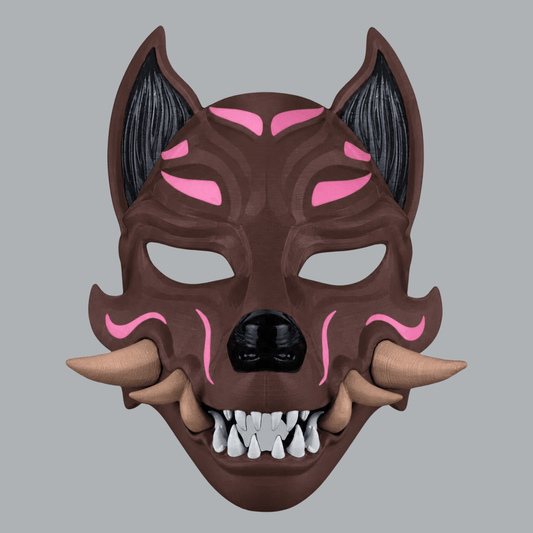 Space Armory Kitsune Fox Mask With Fangs - Jawa / Iced Coffee / Pink Cadillac Masks