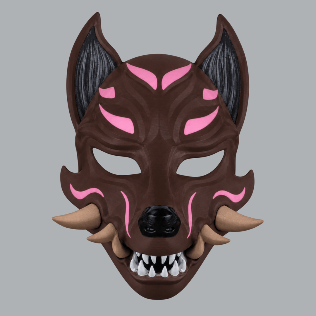 Space Armory Kitsune Fox Mask With Fangs - Jawa / Iced Coffee / Pink Cadillac Masks