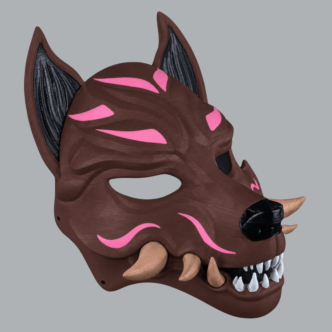 Space Armory Kitsune Fox Mask With Fangs - Jawa / Iced Coffee / Pink Cadillac Masks
