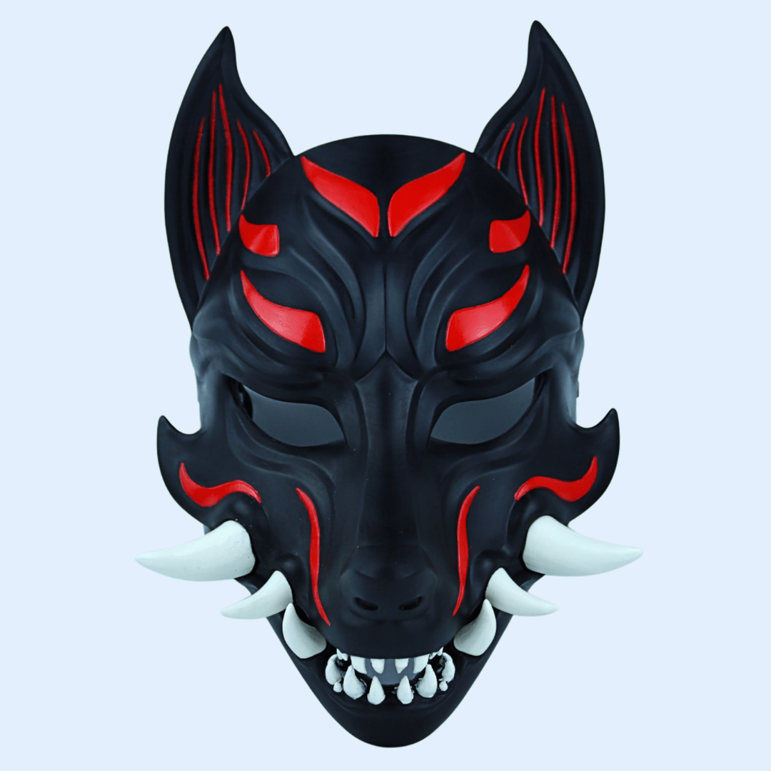 Space Armory Kitsune Fox Mask With Fangs - Matte Black