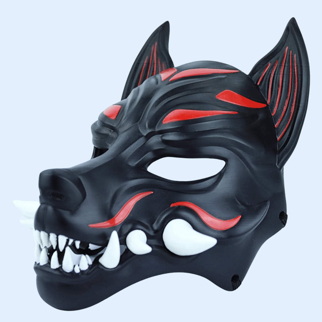 Space Armory Kitsune Fox Mask With Fangs - Matte Black