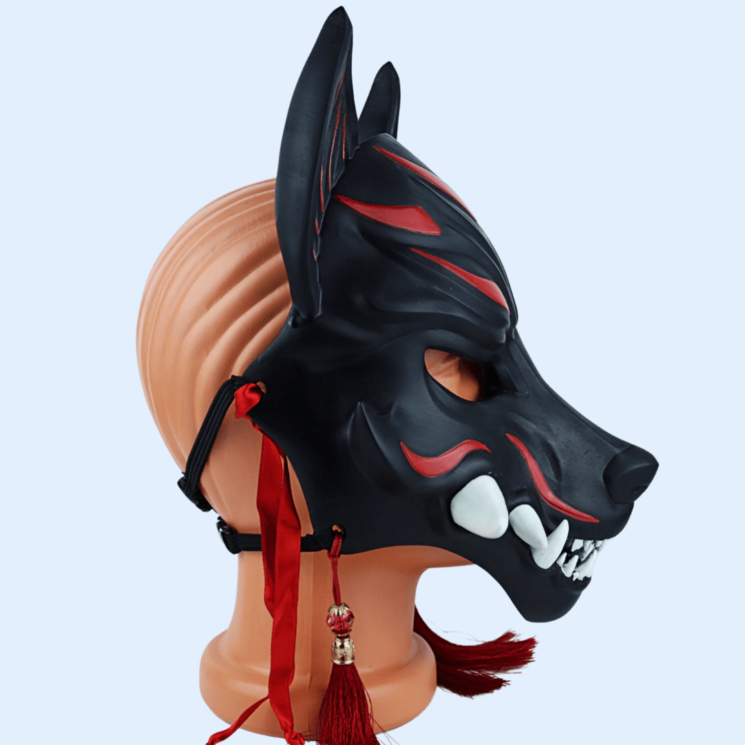 Space Armory Kitsune Fox Mask With Fangs - Matte Black