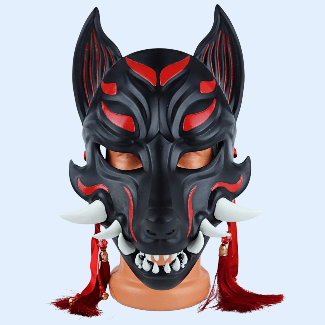 Space Armory Kitsune Fox Mask With Fangs - Matte Black