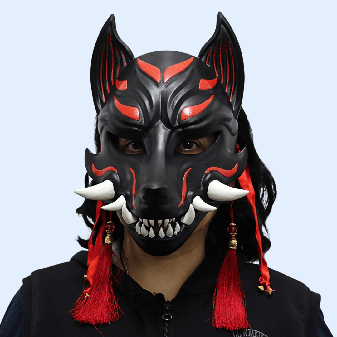 Space Armory Kitsune Fox Mask With Fangs - Matte Black