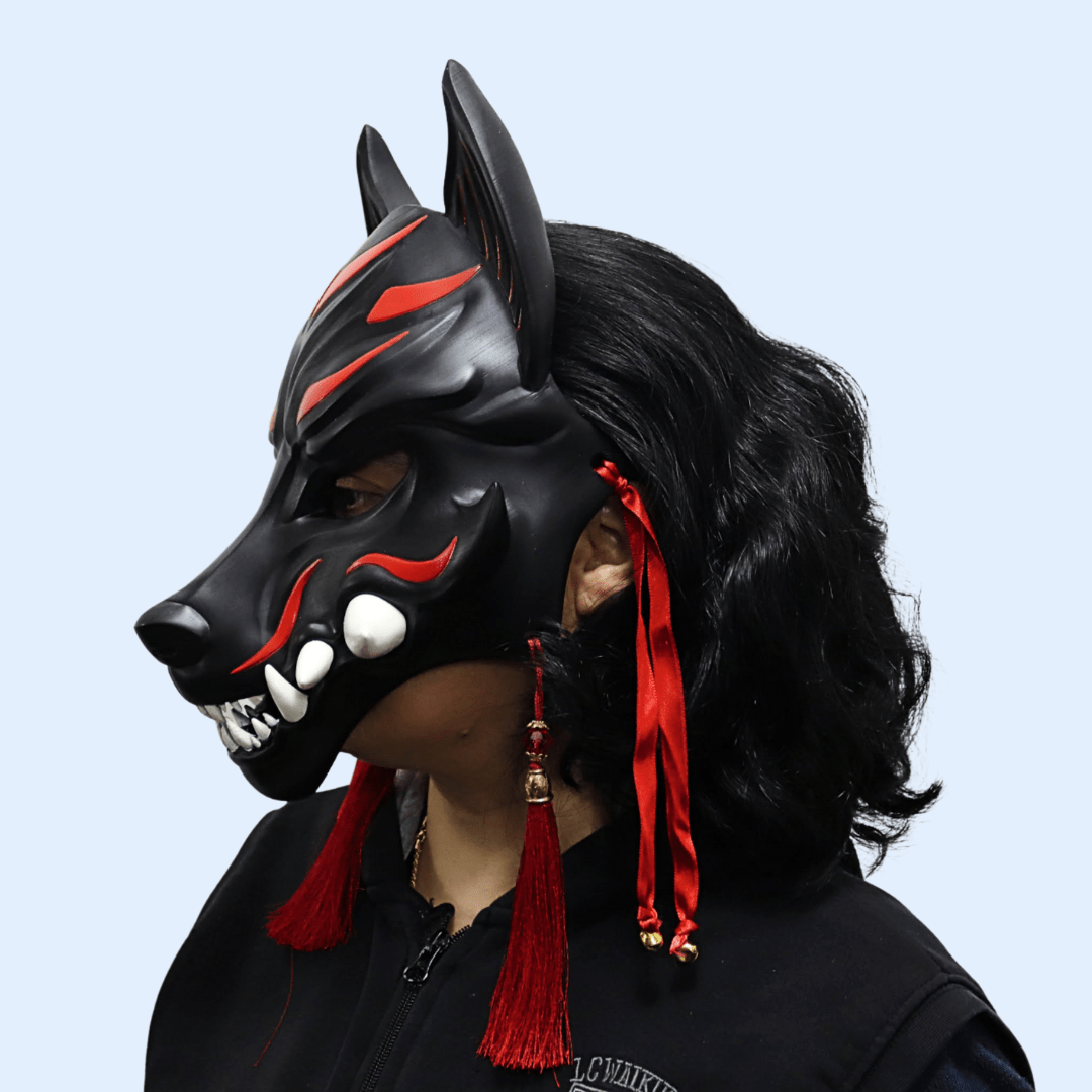 Space Armory Kitsune Fox Mask With Fangs - Matte Black