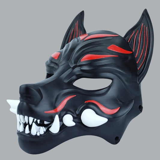 Space Armory Kitsune Fox Mask With Fangs - Matte Black Masks