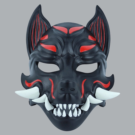 Space Armory Kitsune Fox Mask With Fangs - Matte Black Masks