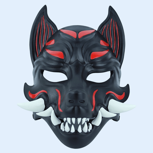 Space Armory Kitsune Fox Mask With Fangs - Matte Black S / No