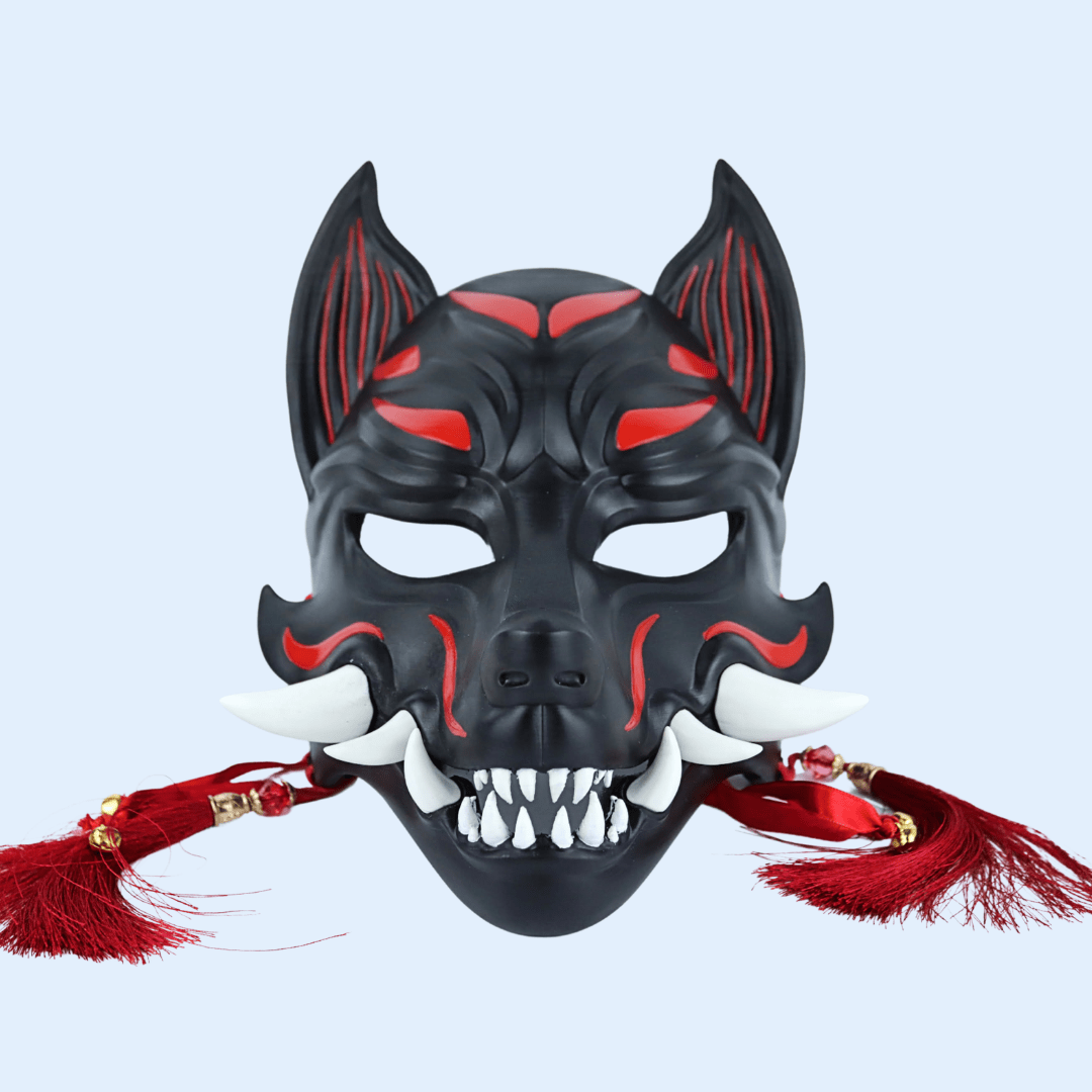 Space Armory Kitsune Fox Mask With Fangs - Matte Black S / Yes