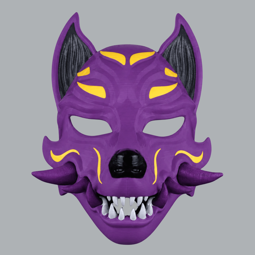 Space Armory Kitsune Fox Mask With Fangs - Pimp Violet / Easter Yellow Masks