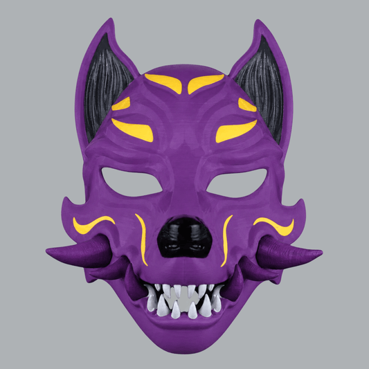 Space Armory Kitsune Fox Mask With Fangs - Pimp Violet / Easter Yellow Masks