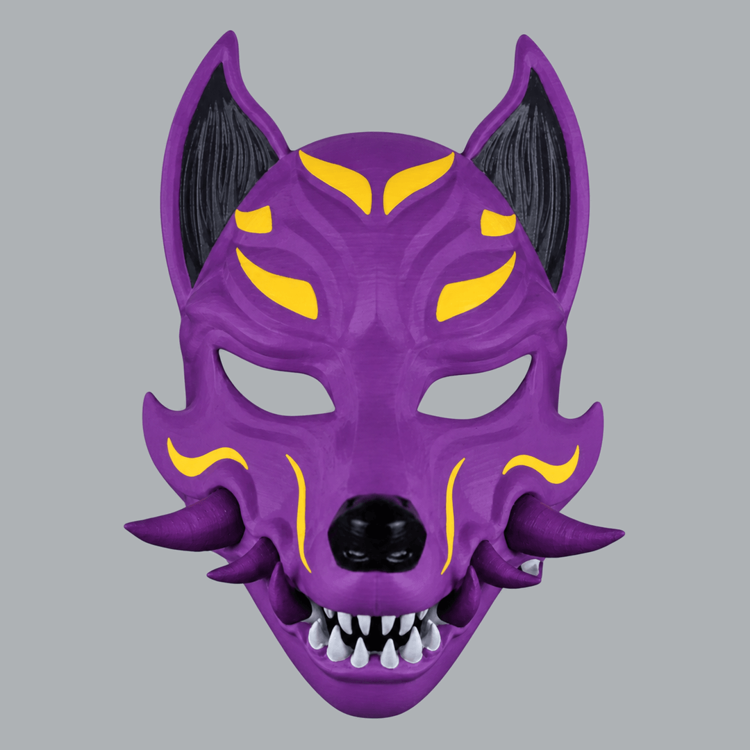 Space Armory Kitsune Fox Mask With Fangs - Pimp Violet / Easter Yellow Masks