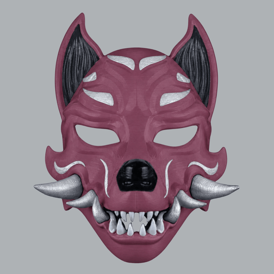 Space Armory Kitsune Fox Mask With Fangs - Plum / Silver Masks