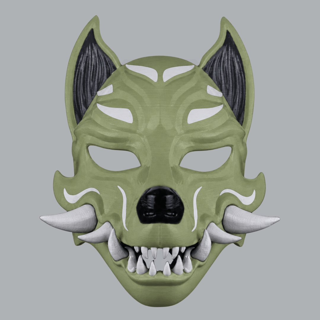Space Armory Kitsune Fox Mask With Fangs - Reseda / Jaws Masks