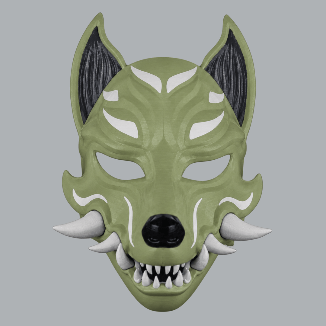 Space Armory Kitsune Fox Mask With Fangs - Reseda / Jaws Masks