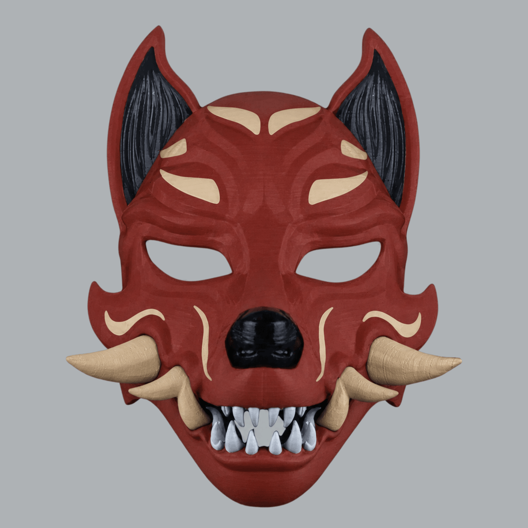 Space Armory Kitsune Fox Mask With Fangs - Rust / Beige Masks