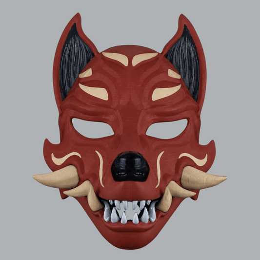 Space Armory Kitsune Fox Mask With Fangs - Rust / Beige Masks