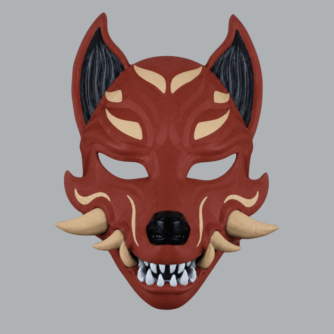 Space Armory Kitsune Fox Mask With Fangs - Rust / Beige Masks