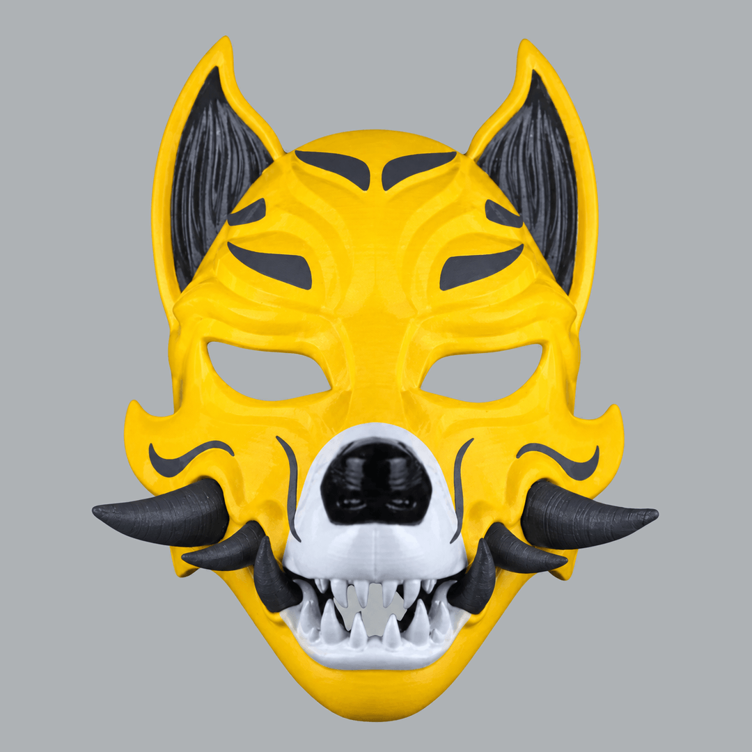 Space Armory Kitsune Fox Mask With Fangs - Yellow / Slate Masks