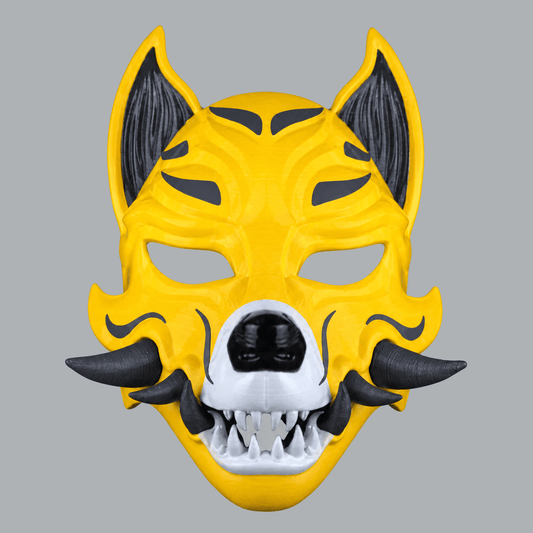 Space Armory Kitsune Fox Mask With Fangs - Yellow / Slate Masks