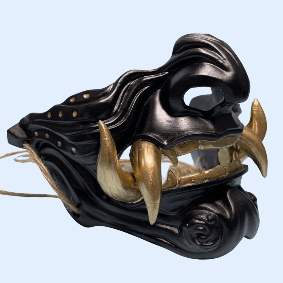 Space Armory Samurai Oni Mask Black Black/Gold Teeth / S / Adjustable Elastic Buckle