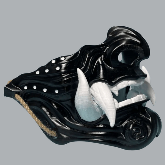 Space Armory Samurai Oni Mask Black Black/White Teeth / S / Adjustable Elastic Buckle