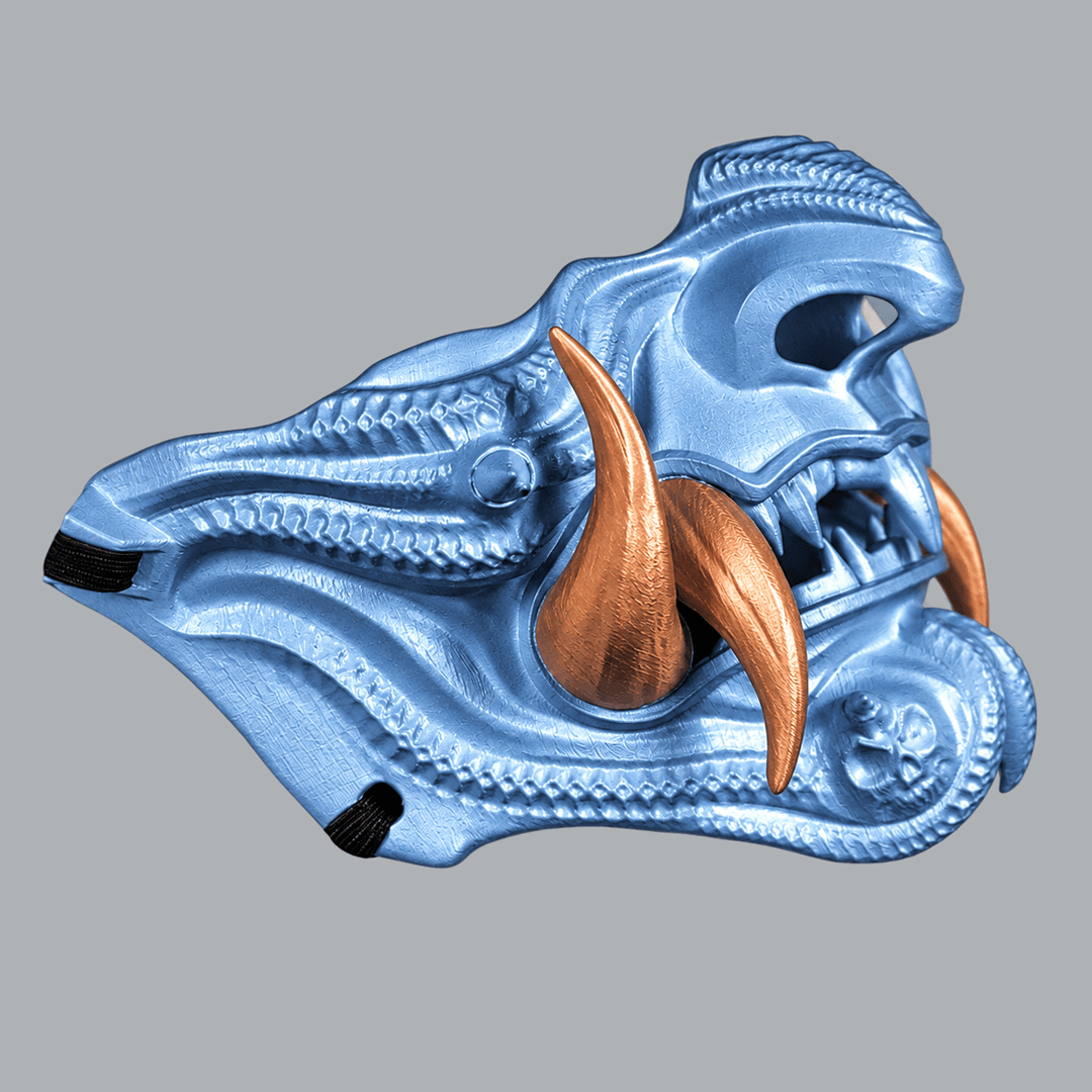 Space Armory Samurai Oni Mask - Metallic Ice Blue / Copper Masks