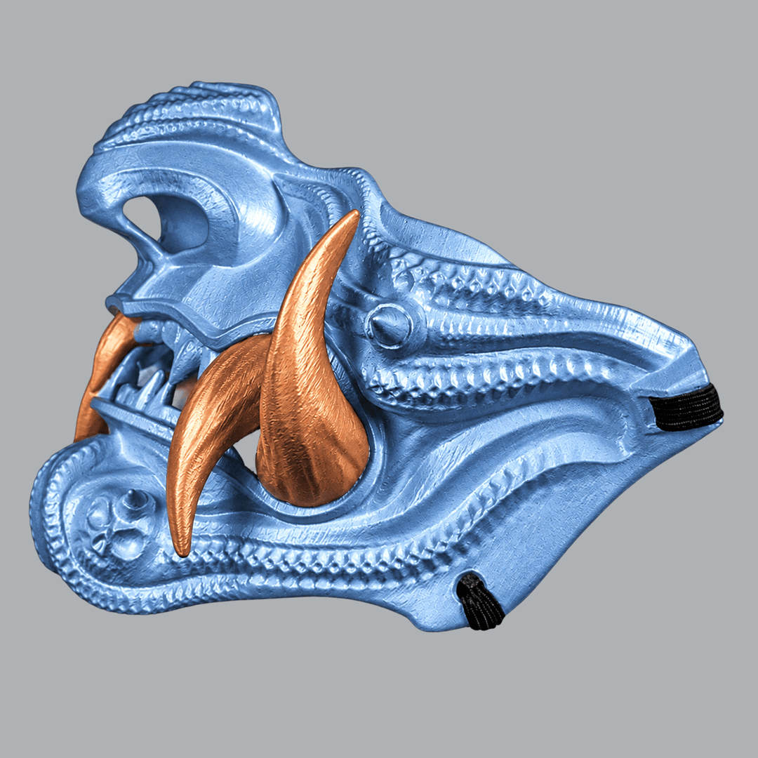 Space Armory Samurai Oni Mask - Metallic Ice Blue / Copper Masks