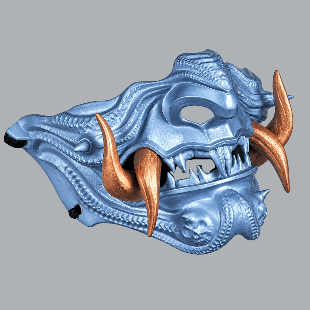 Space Armory Samurai Oni Mask - Metallic Ice Blue / Copper Masks