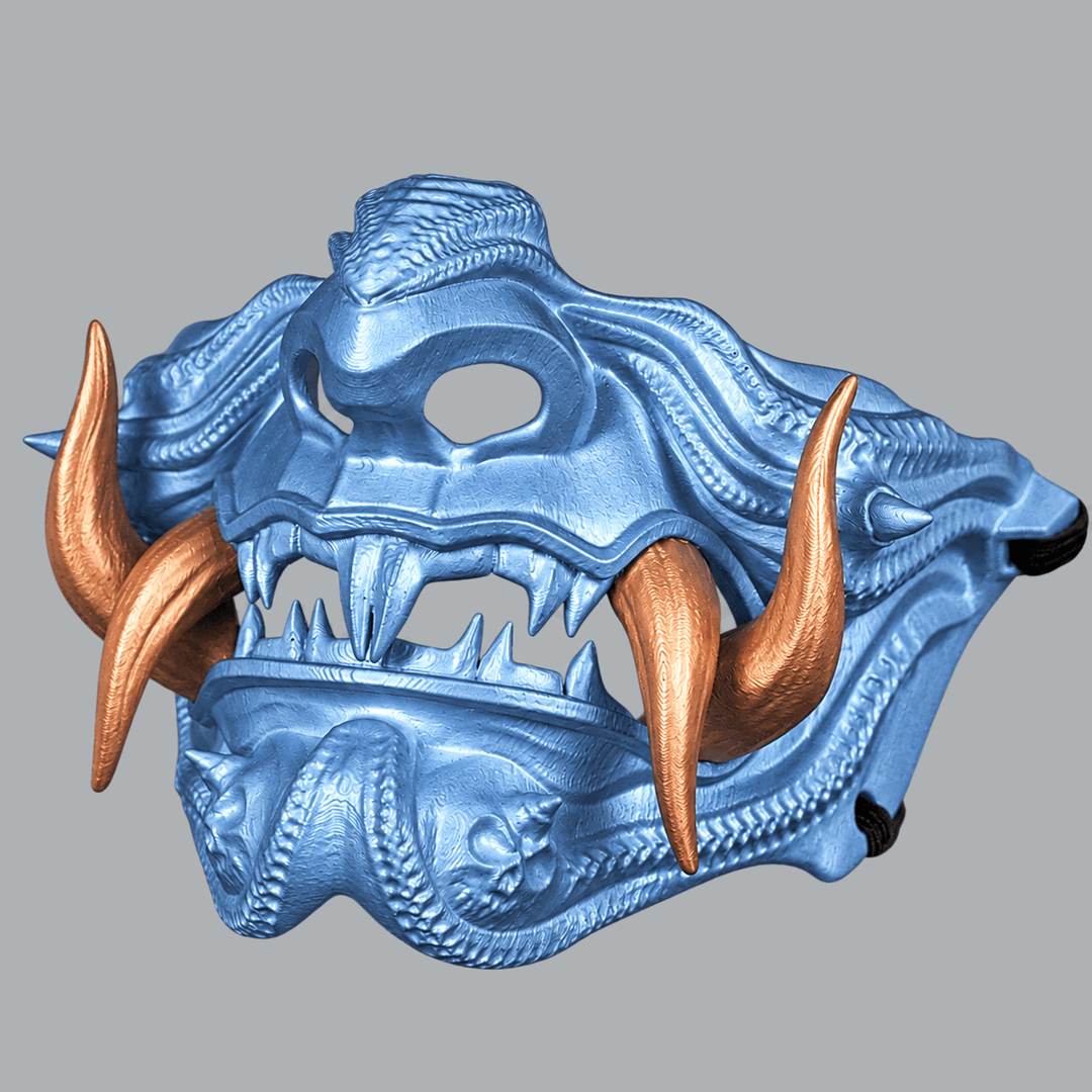 Space Armory Samurai Oni Mask - Metallic Ice Blue / Copper Masks