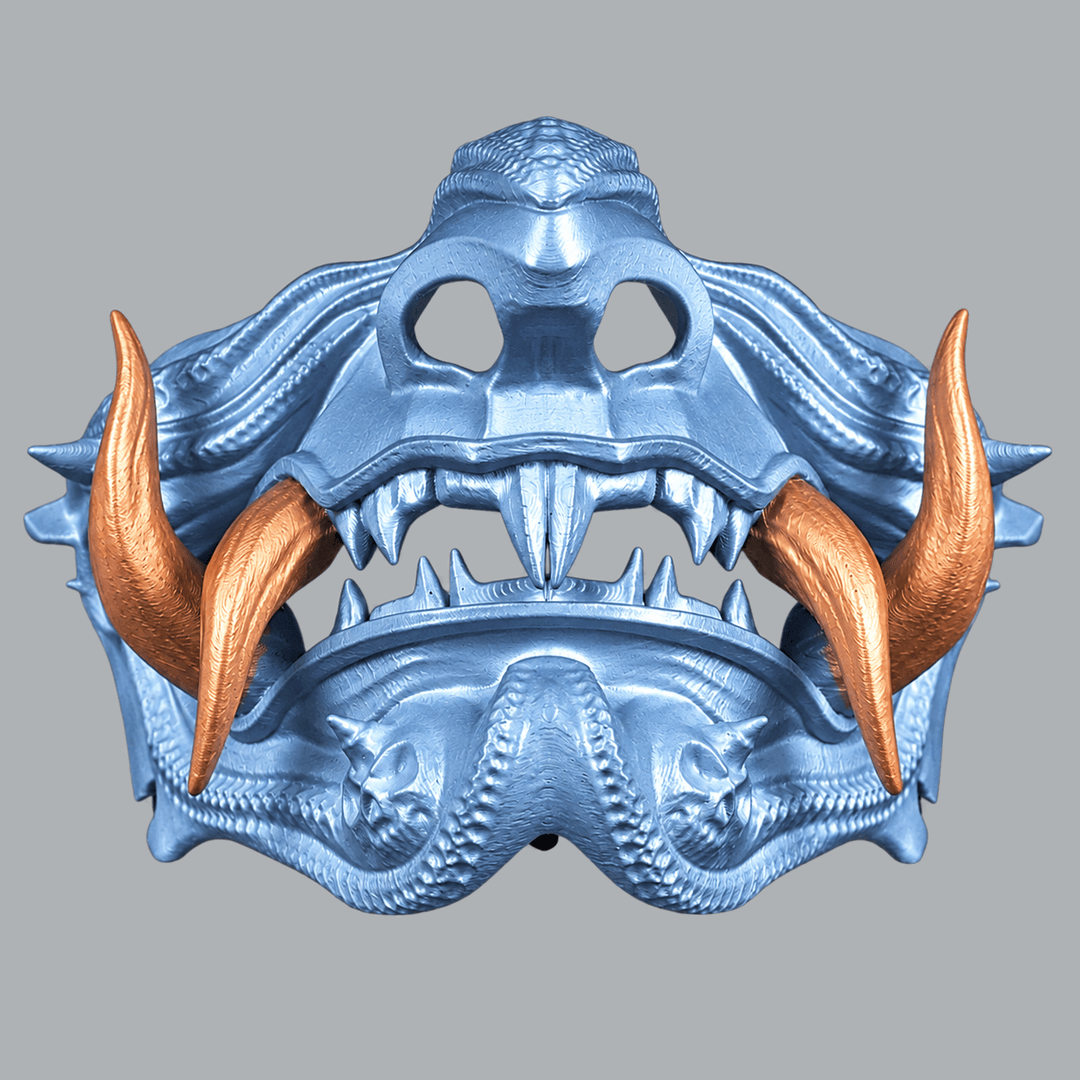 Space Armory Samurai Oni Mask - Metallic Ice Blue / Copper Masks