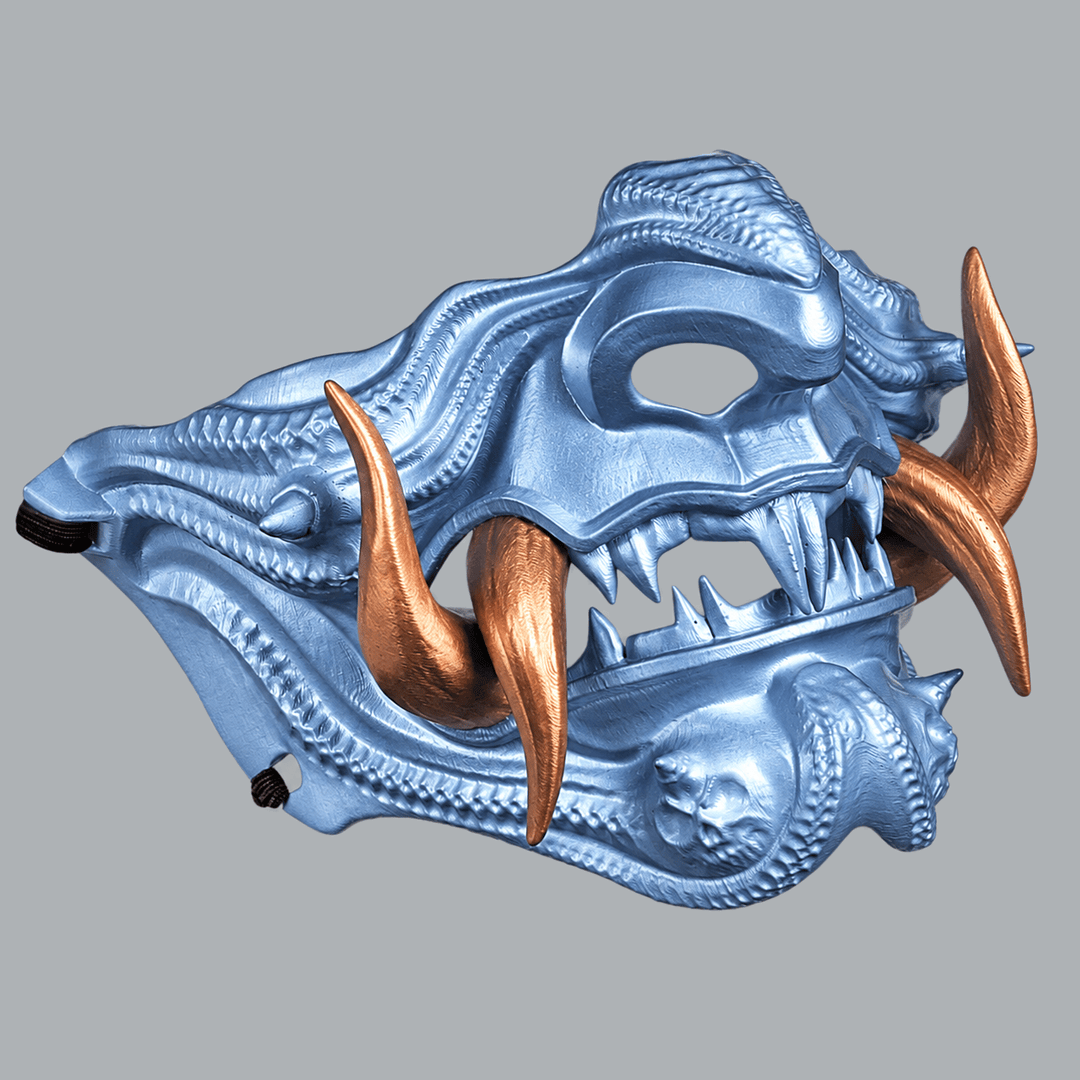 Space Armory Samurai Oni Mask - Metallic Ice Blue / Copper Masks