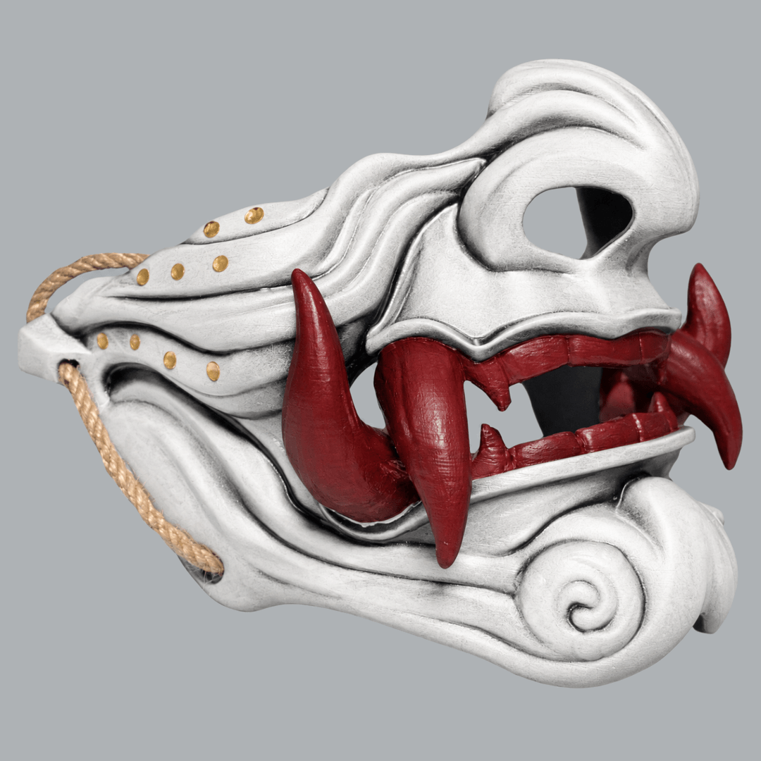 Space Armory Samurai Oni Mask - White / Royal Red Masks