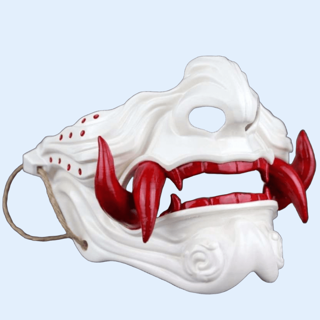 Space Armory Samurai Oni Mask White White/Red Teeth / S / Adjustable Elastic Buckle