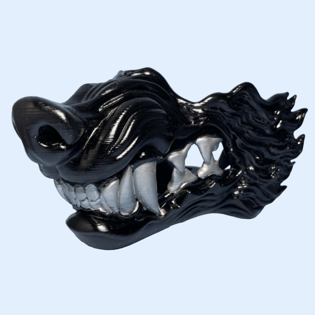 Space Armory Wolf Snarling Animal Face Mask Black Black/Silver Teeth / S