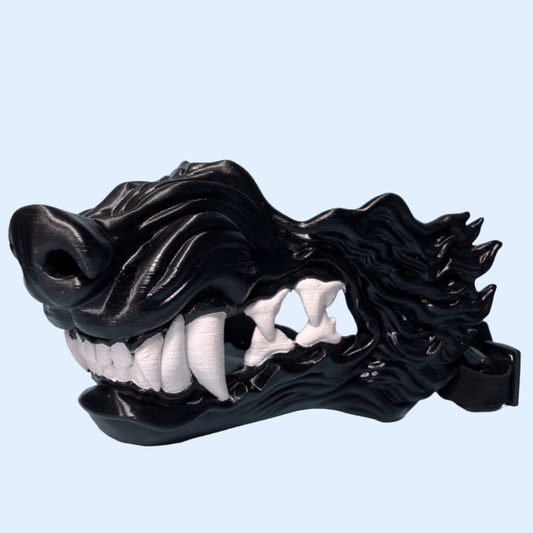 Space Armory Wolf Snarling Animal Face Mask Black Black/White Teeth / S