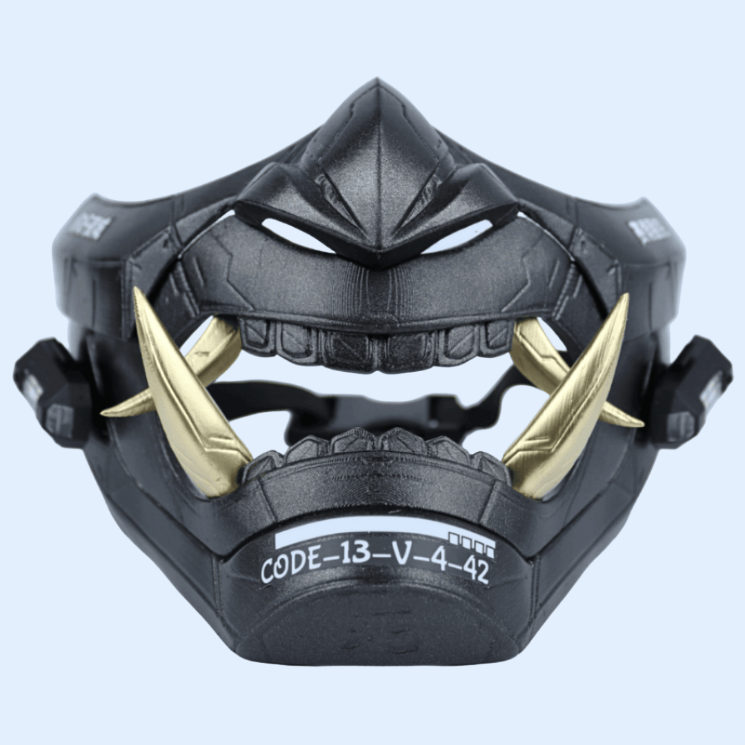 SpaceArmory Cyberpunk LED Oni Mask Gold Teeth/Single Strap / Yes / S