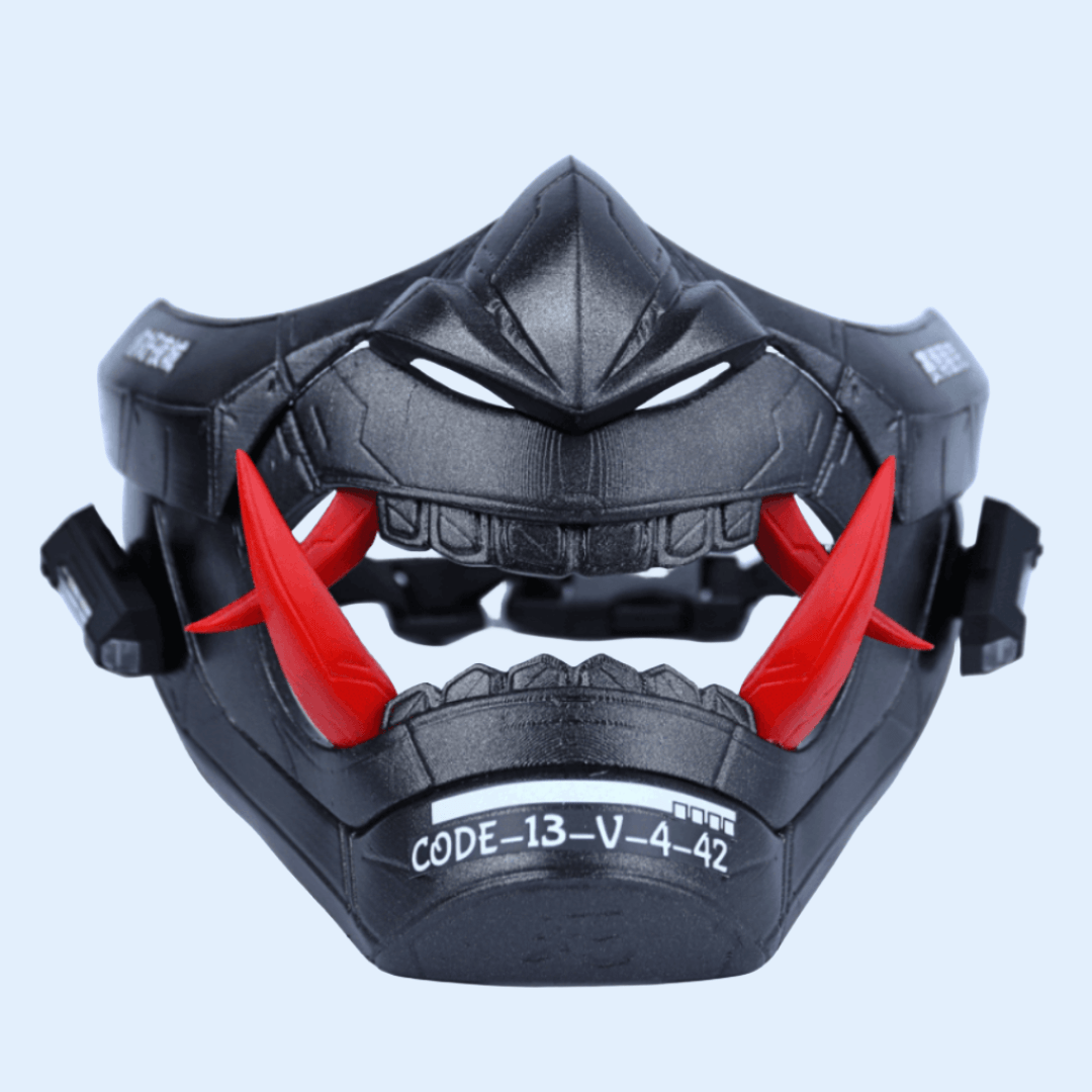 SpaceArmory Cyberpunk LED Oni Mask Red Teeth/Single Strap / Yes / S