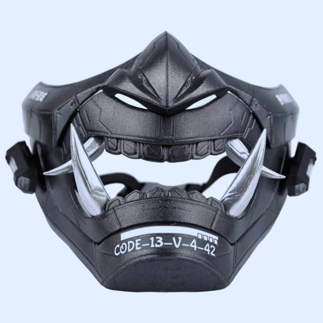 SpaceArmory Cyberpunk LED Oni Mask Silver Teeth/Single Strap / Yes / S