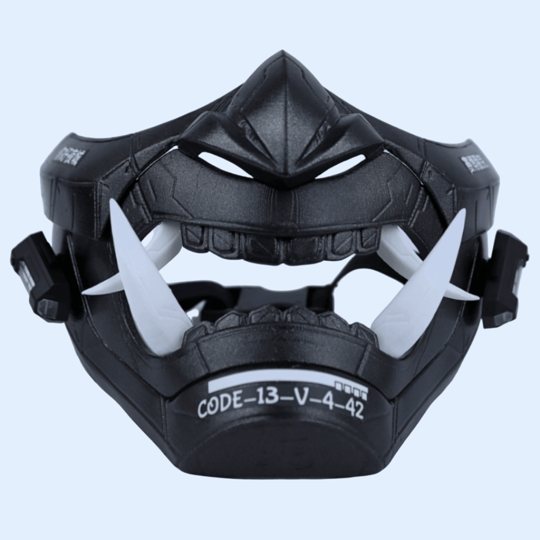 SpaceArmory Cyberpunk LED Oni Mask White Teeth/Single Strap / Yes / S