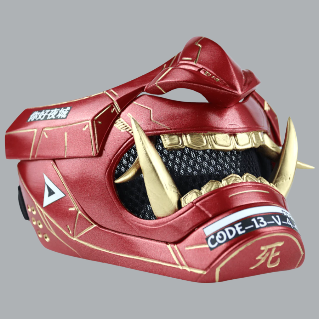 Telesphere Mask Cyberpunk Oni Mask - Metallic Red – Space Armory | Japanese Mask and ...
