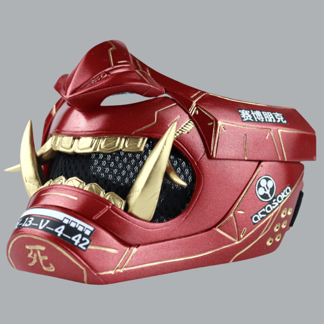 Telesphere Mask Cyberpunk Oni Mask Metallic Red – Space Armory | Japanese Mask and ...
