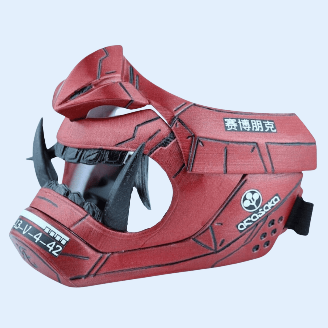 SpaceArmory Cyberpunk Oni Mask Metallic Red Metallic Black / S / Single Strap
